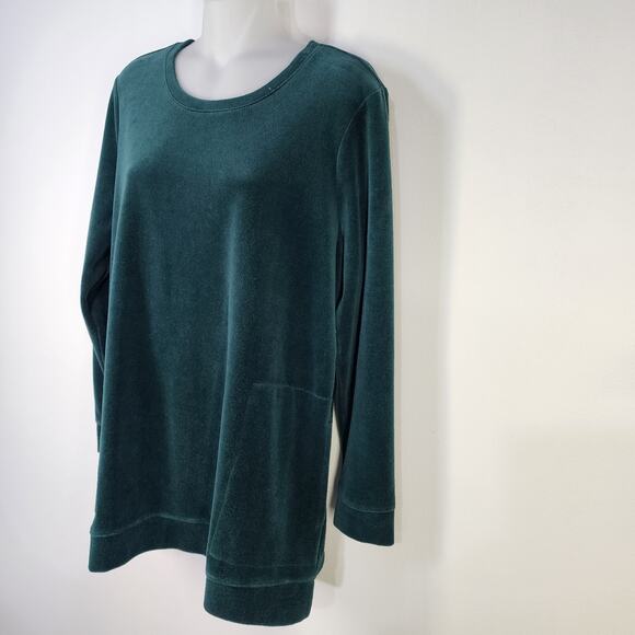 Denim & Co Shirt Top Womens Size MP Velour Tunic Green Pull On Pockets A390300 - Picture 5 of 10